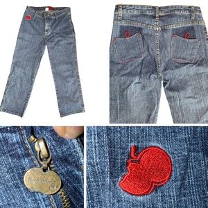 Apple Bottom Y2K Jean Capri Vintage Sz 7/8 Embroidered Apple